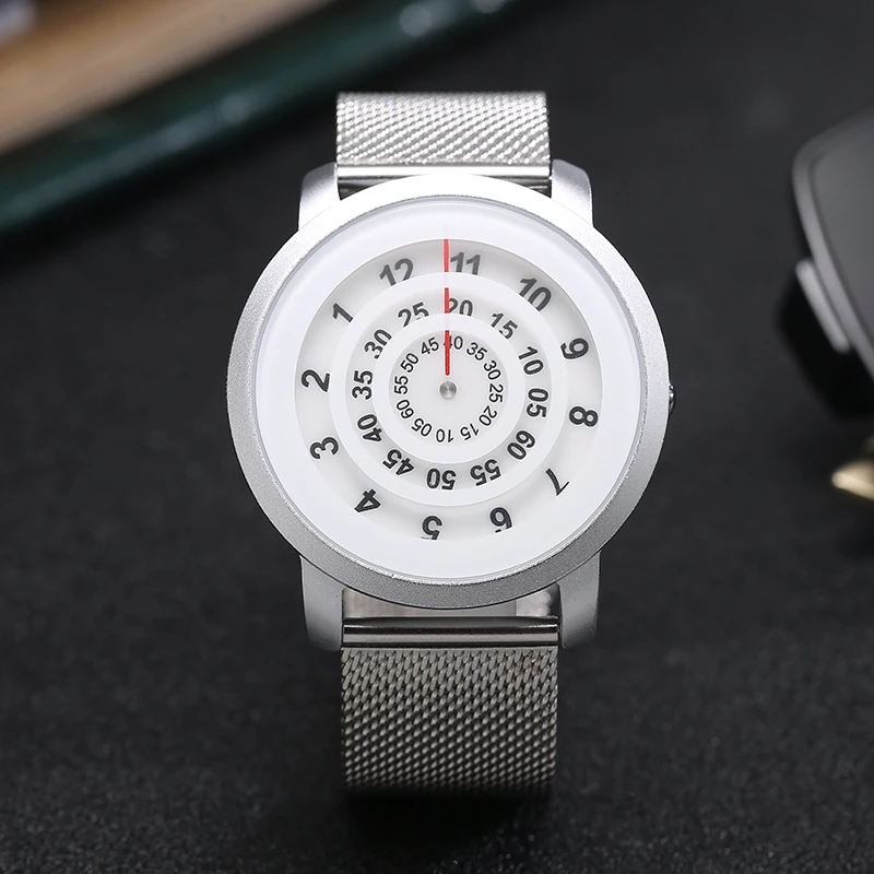 New Watches Men Creative Numbers Red Hands Watch Stainless Steel Mesh Band Quartz Watch relogio masculino reloj hombre 2024