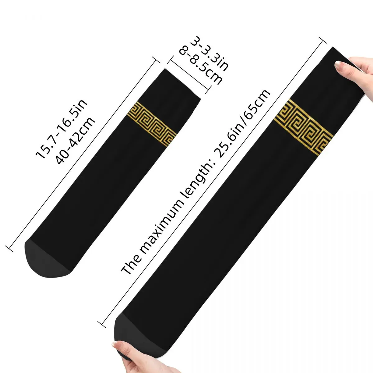 Gold Greek Key Trendy Socks Men Women Polyester Casual Socks High Quality Spring Summer Autumn Middle Tube Stockings Gifts