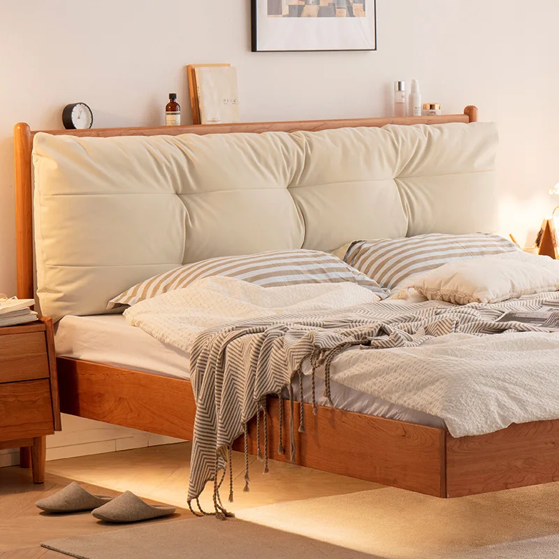 

！@European Nordic Japanese Style Solid Cherry Wood Soft Bed Double Bed Master Bedroom Wedding Minimalist Princess Space Saving