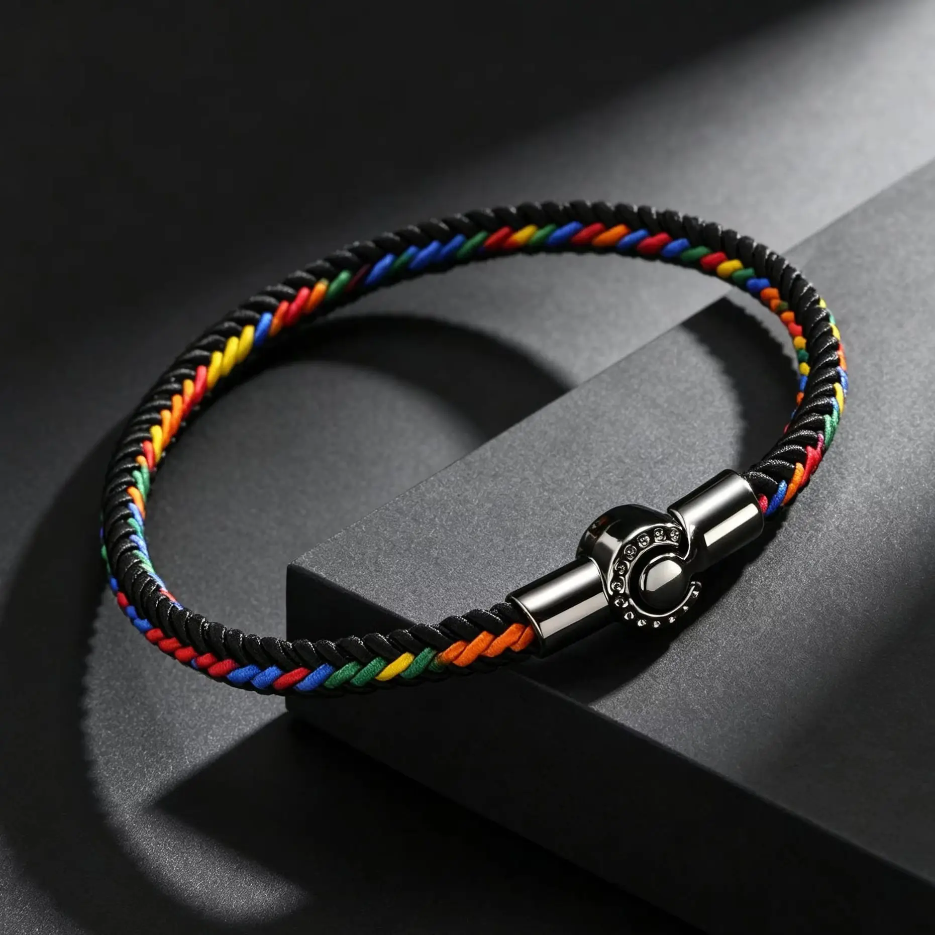 Classic Colorful Ethnic Rope Bracelet for Men, Stainless Steel Magnetic Clasp Handmade Braided Chain Wristband, Fashion Jewelry