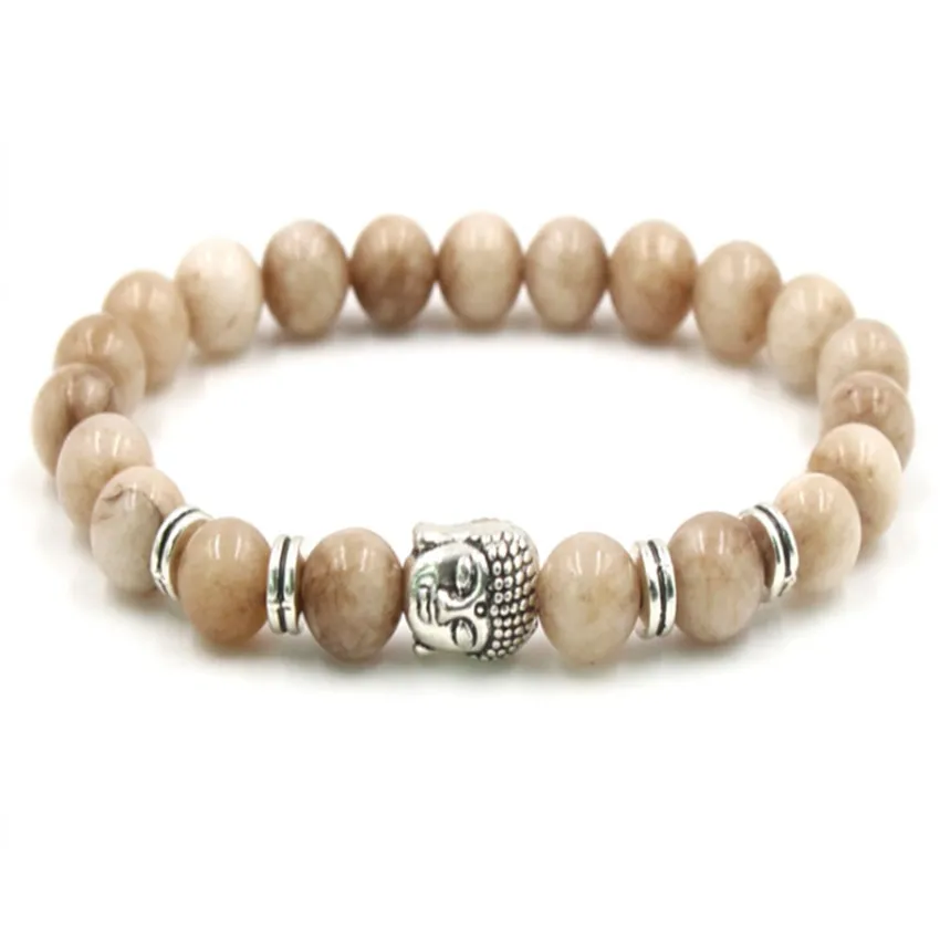 8mm Topaz Gemstone Silver Buddha Mala Bracelet 7.5 inches Chain Bangle Eco-Friendly Wear Wrap Beaded Prayer