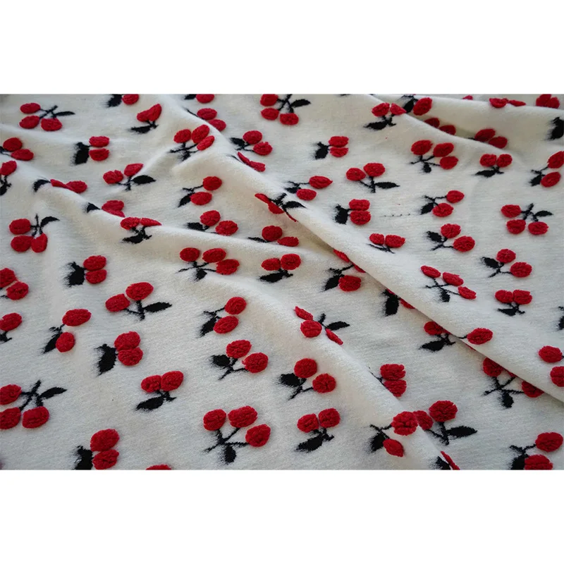 Sweet Cherry Woolen Yarn Dyed Jacquard Fabric Autumn and Winter Thick Women\'s Dress Making Fabric 50cmx160cm