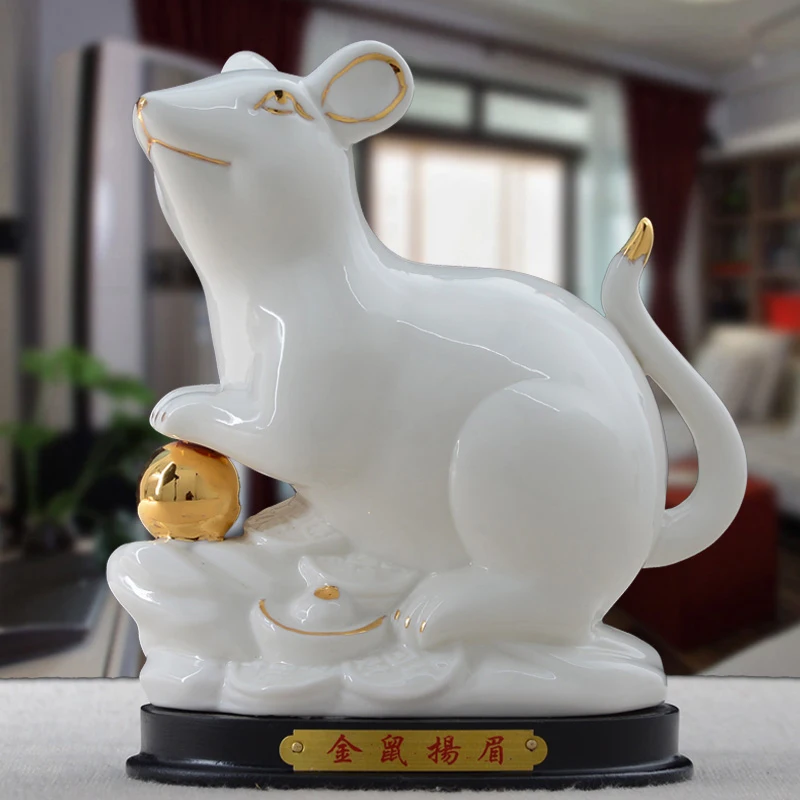 

Ceramic 12 Zodiac Rat Decoration Zhaocai Town House Red And Black Porcelain Rat Feng Shui Rat Decoration Home Decoration Jewelry