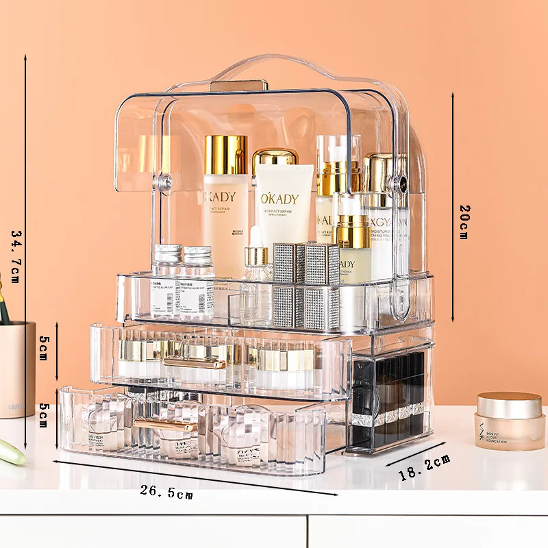 

1pcs Makeup Organizer With Cosmetics Receiving Box Dust-Proof Desktop Drawer For Skin Car Products Household Storage Box Shelf