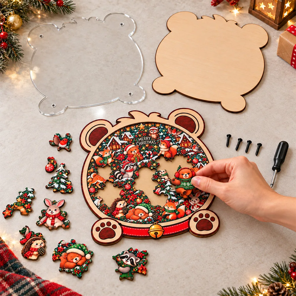 2027 Year of the Sheep Christmas Wooden Puzzle, Round Animal Xmas Ornament, DIY Home Tabletop Decor,Holiday Gift for Adults Kids