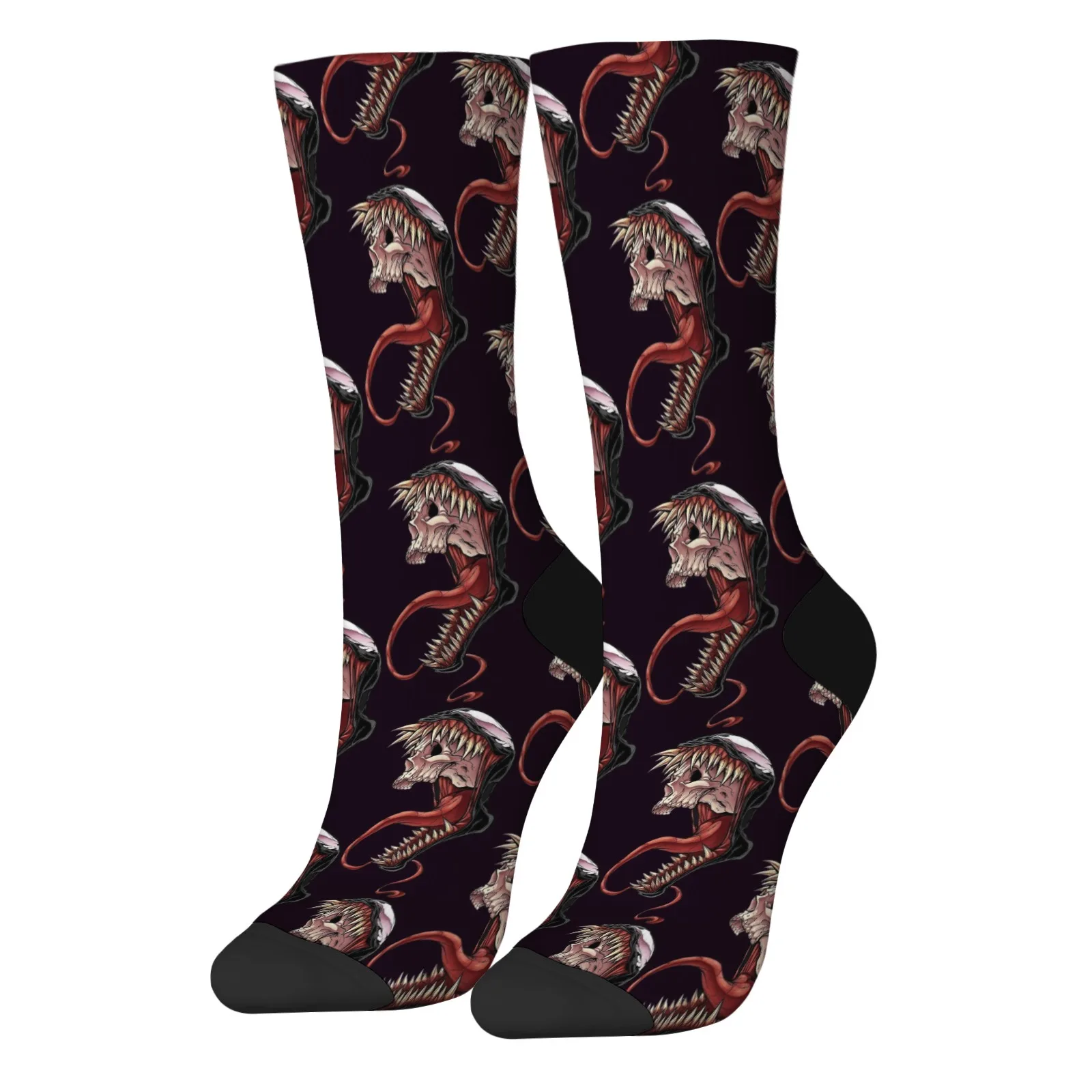 

A pair of novelty venom compression socks dark symbiote monster harajuku print avant-garde goth street punk style unisex gift
