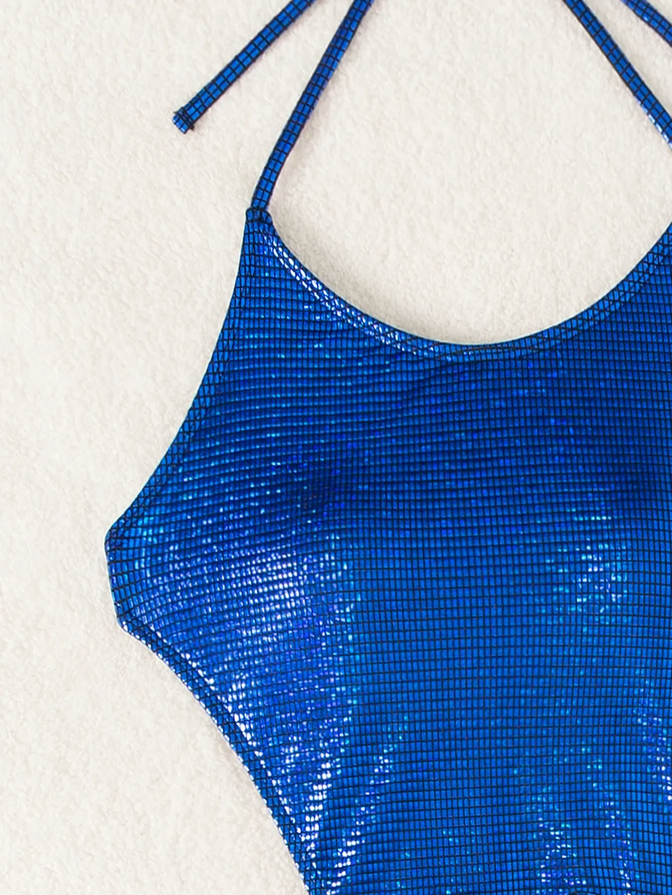 Costume da bagno intero blu lucido per donna, 2024 nuovo Bikini perizoma con strass senza schienale grande, costumi da bagno Monokini per le vacanze