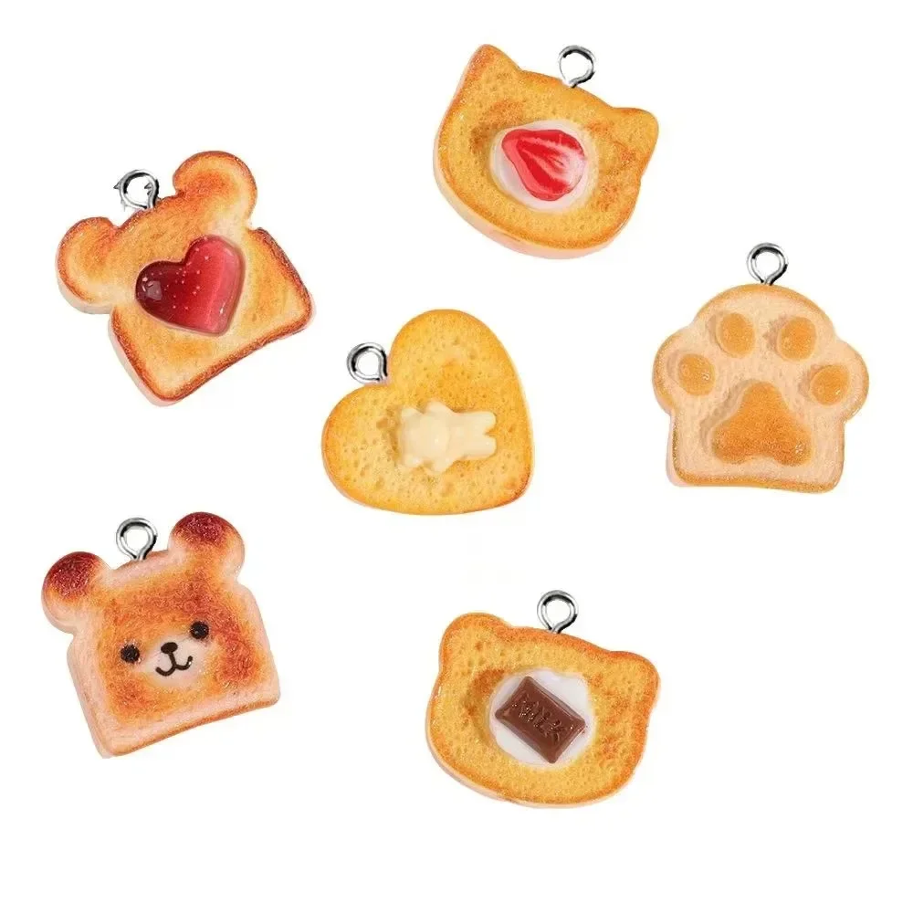 10Pcs Cute Heart Bear Cat Toast Bread Resin Charms, Animal Claws Food Pendants for DIY Earring Necklace Keychain Jewelry Making