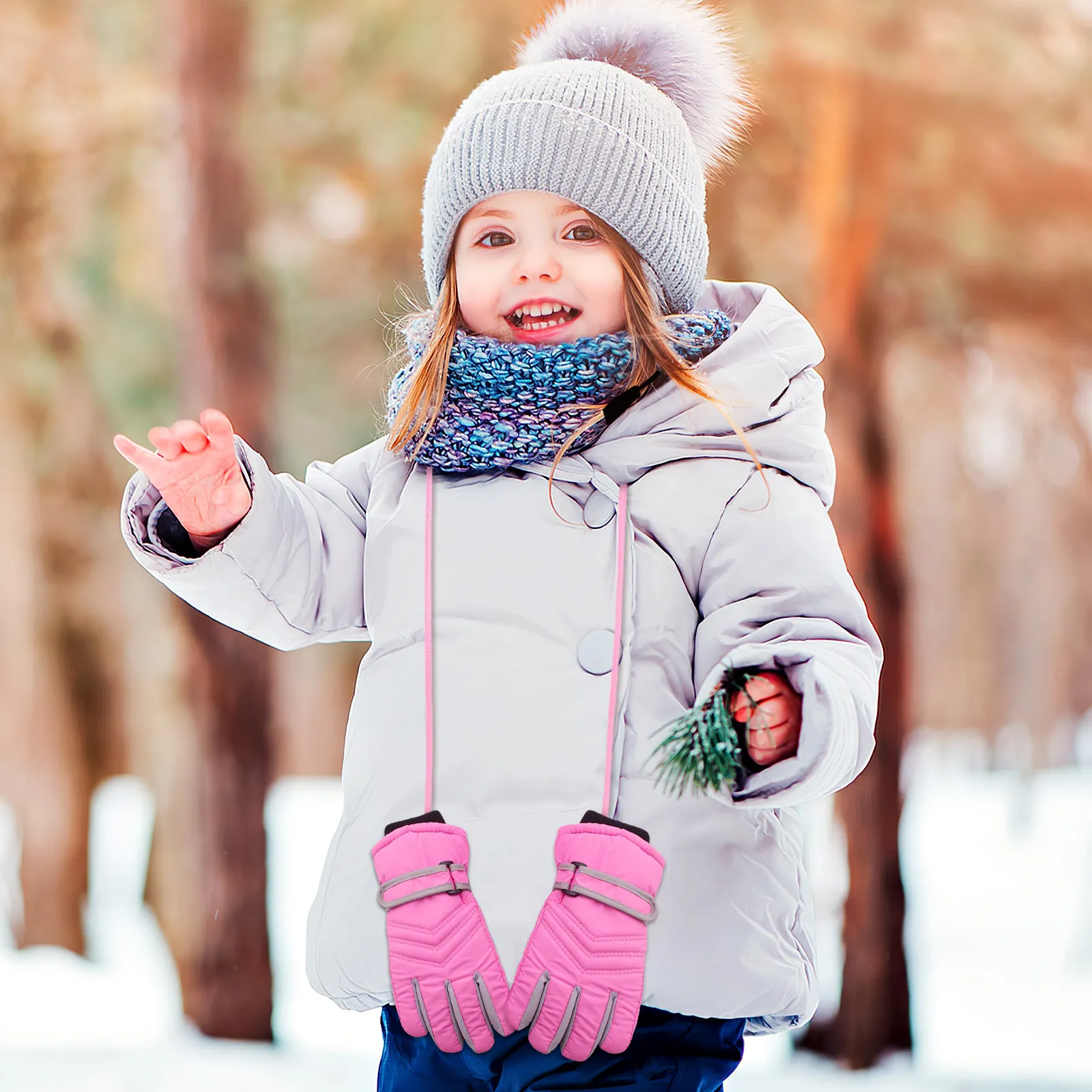 

2Pcs Kids Ski Gloves with Lanyard Winter Mittens Elastic Glove Clips Anti-Lost Rope Mitten Holder Strap Adjustable for Toddlers