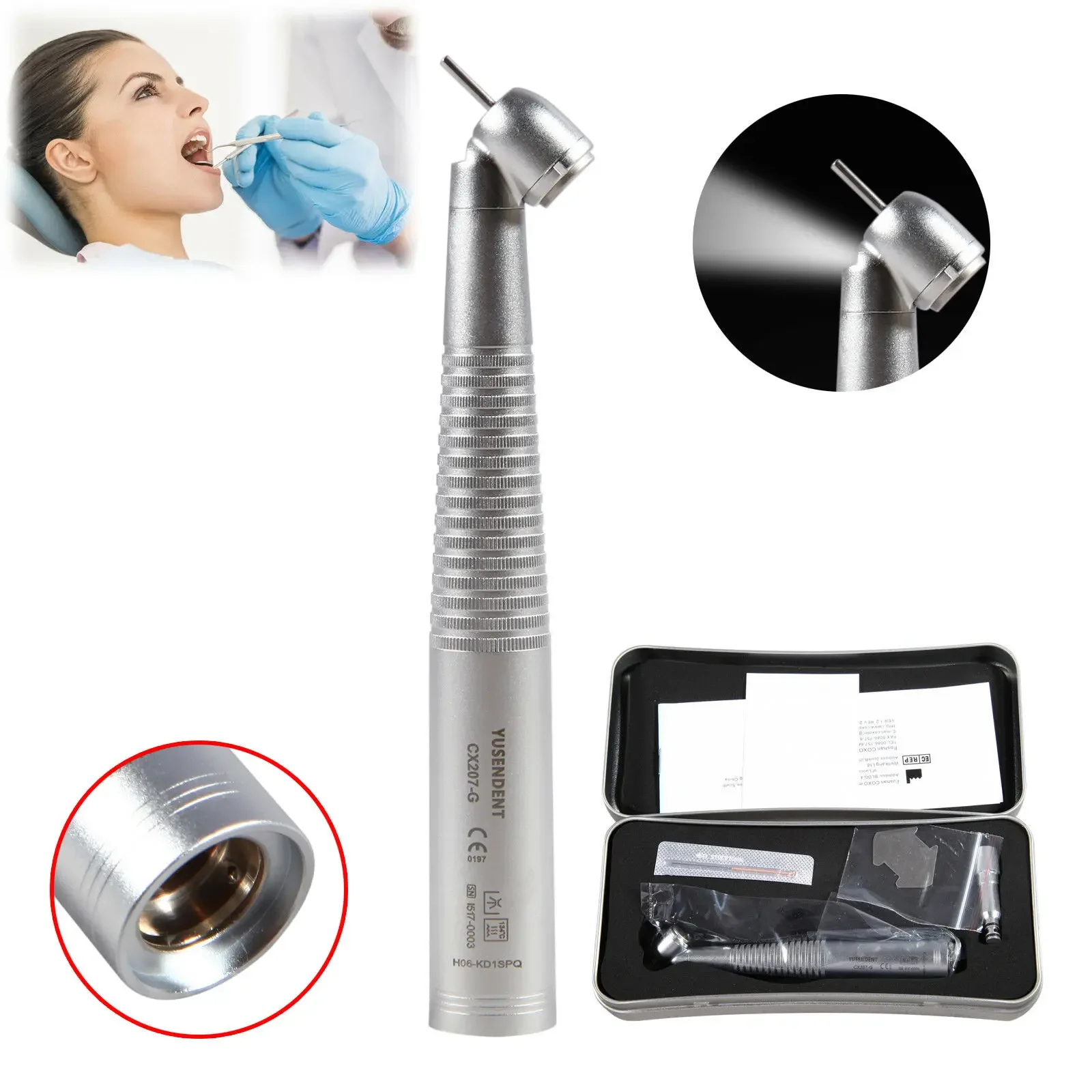 COXO Dental Fiber Optic LED High Speed Handpiece 45 Degree Fit 360 Degree Swivel 6Hole Quick Coupling CX207