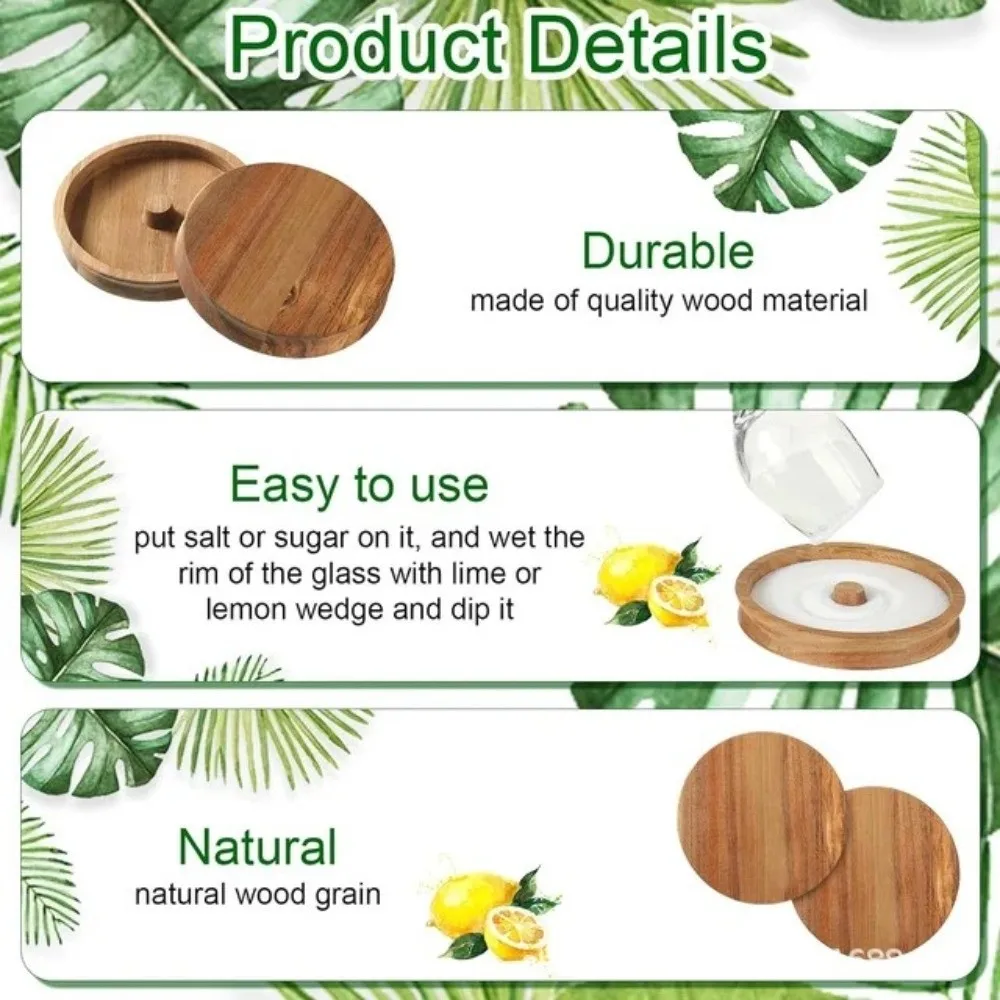 Juice Garnish Tool Wooden Margarita Salt Rimmer Portable Round Seasoning Dish Sturdy Cup Salt Rimmer For Bar Home Hotel