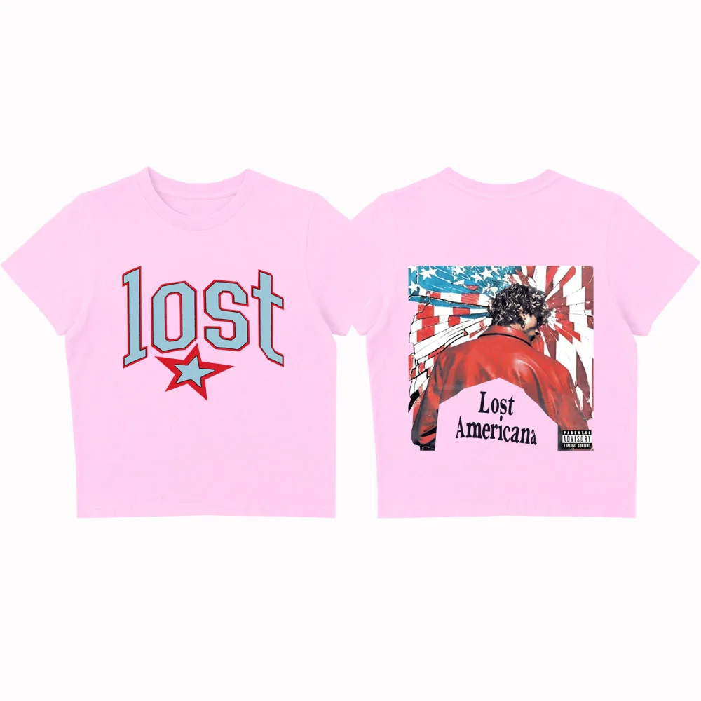 MGK Lost Americana Machine Gun Kelly المحاصيل القمم تي شيرت الفتيات أزياء المرأة س الرقبة قصيرة الأكمام Swiftie هدية