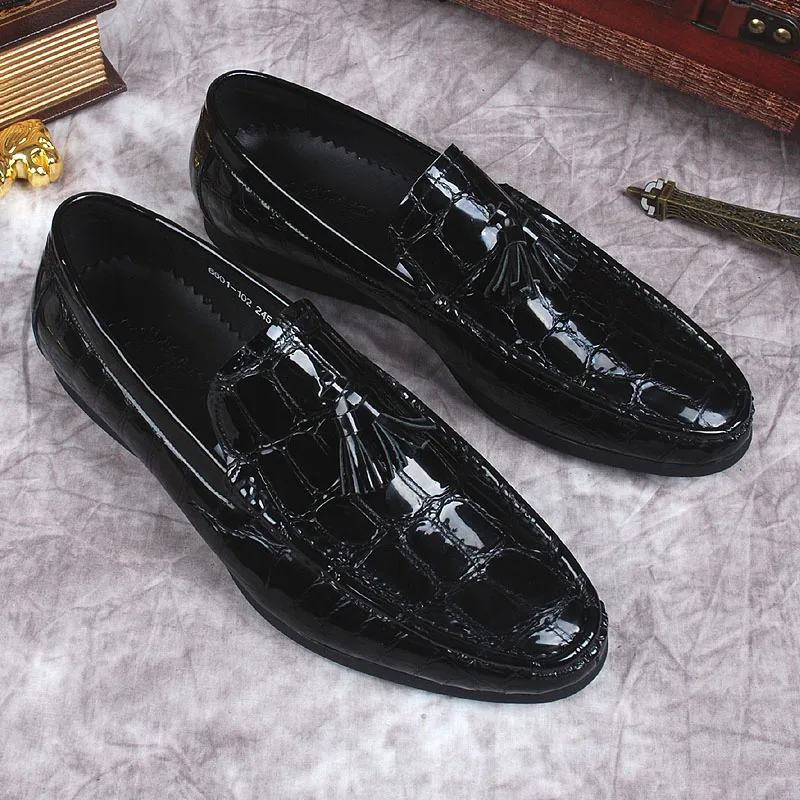 Krokodilpatroon Loafers Bruiloft Kwastje Jurk Heren Schoenen Italië Echt Leer Zakelijke Schoen Designer Handgemaakte Man Oxford Schoenen