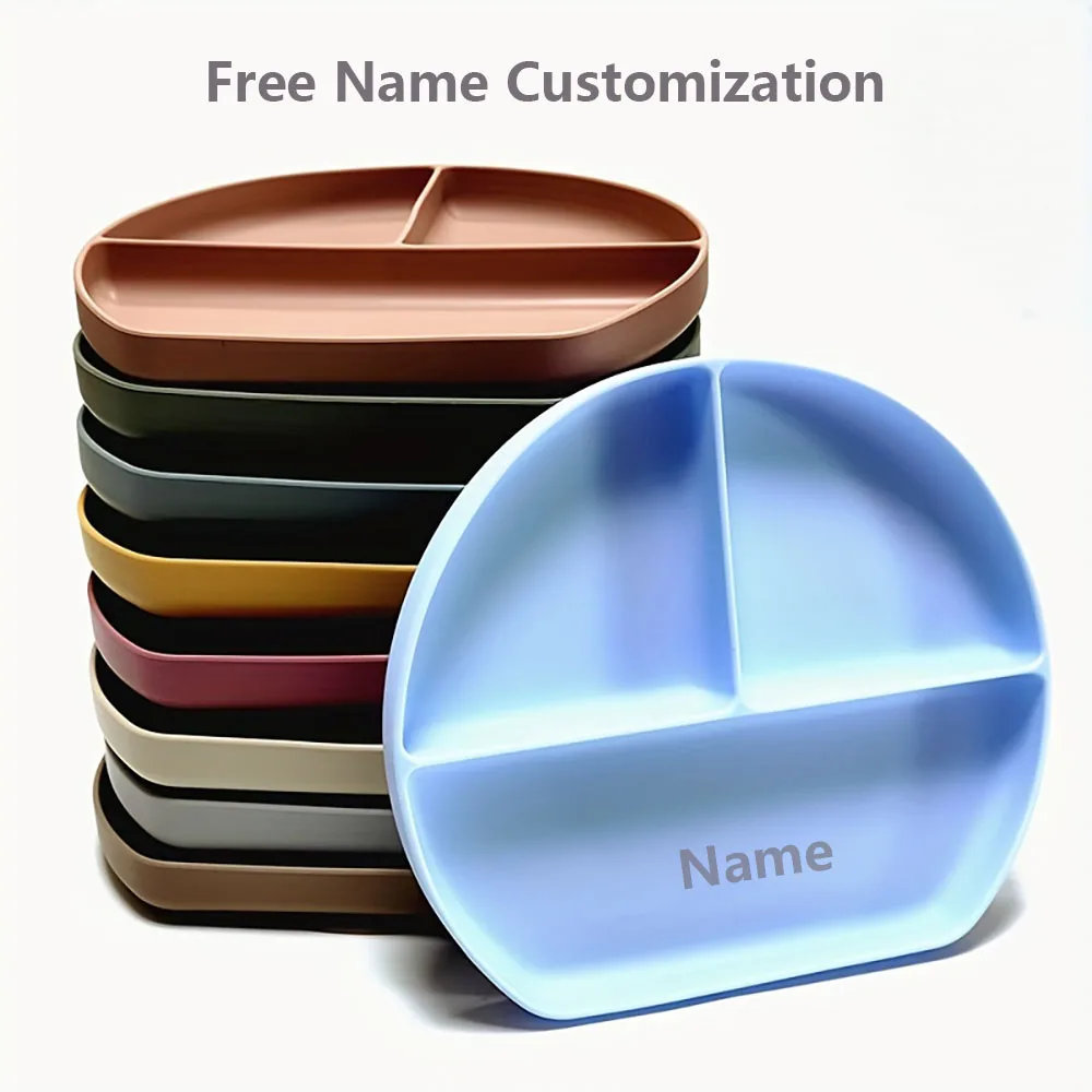 

Kids' Meal Tray Personalized Name Printing Fade-Resistant Silicone Material Divided Compartments Suction Cup Meal Bowl