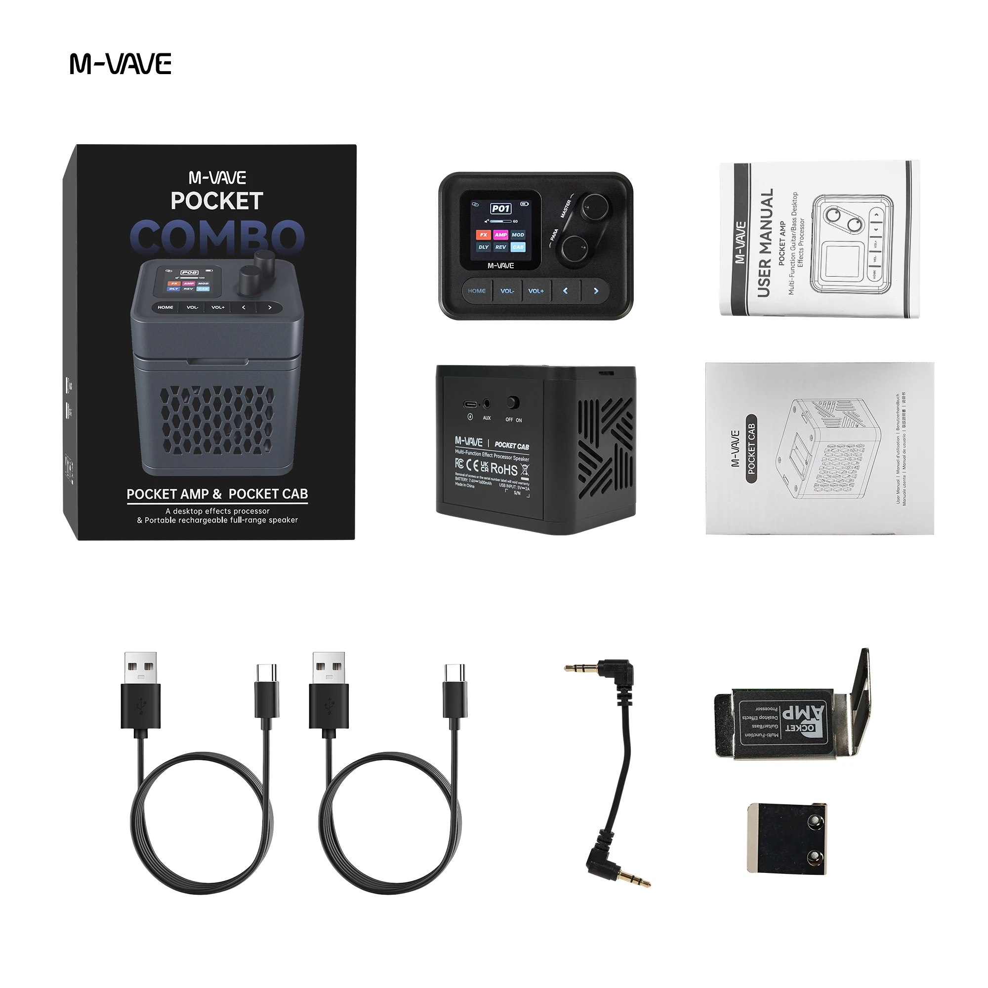 M-VAVE POCKET COMBO Portable Rechargeable Guitar Amplifier Multi-Effects Pedal Processor with Built-in Speaker for Beginner Pro