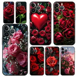 Beautiful Red Rose Flowers Luxury Phone Case For iPhone 15 16 14 13 12 mini 11 Pro Max XS X XR SE 7 8 Plus Black Cover Funda