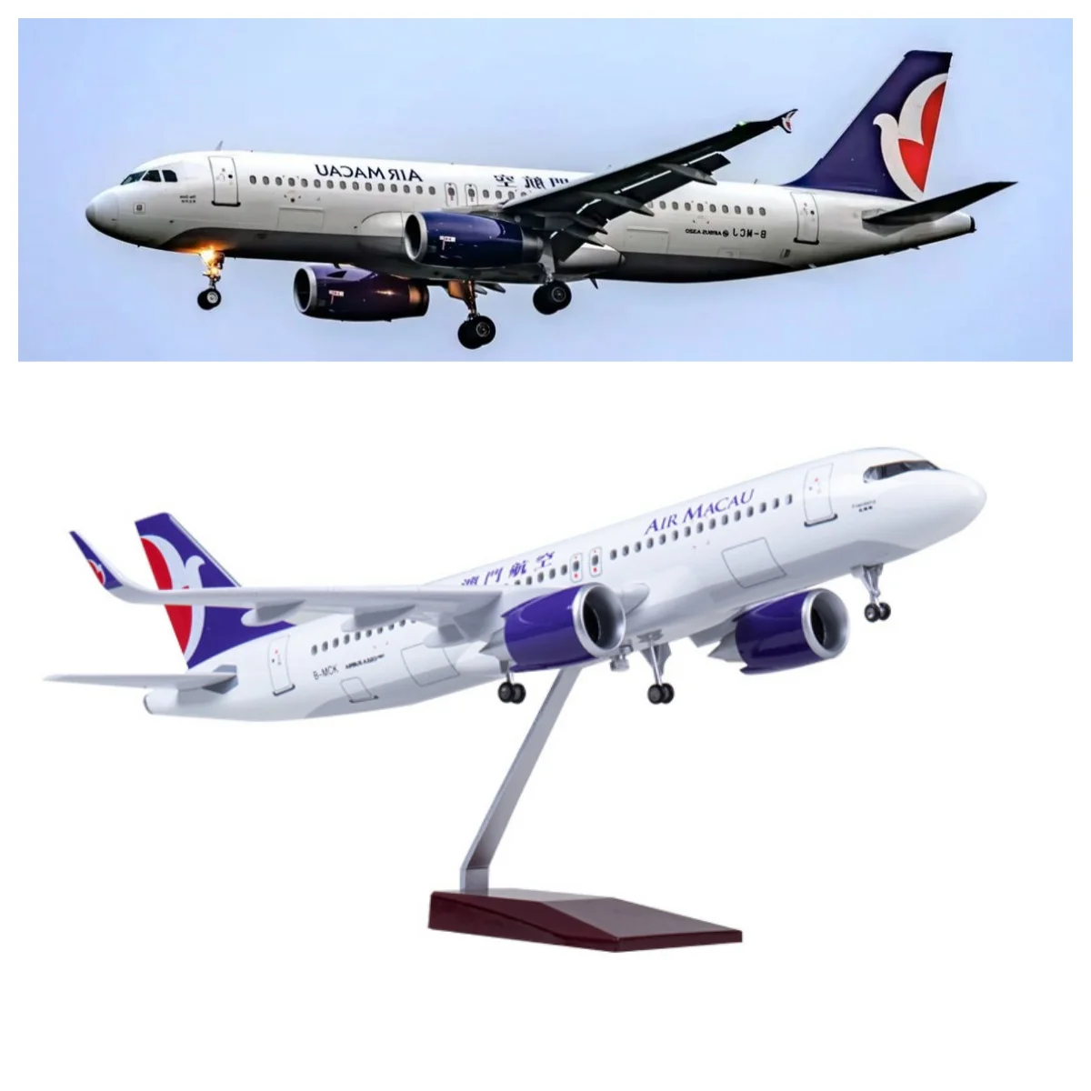 

1/80 Scale plane Macau Airways A320neo 47cm Resin Collectible Aircraft Toy With LED Lights And Wheels Souvenir Plane Toy