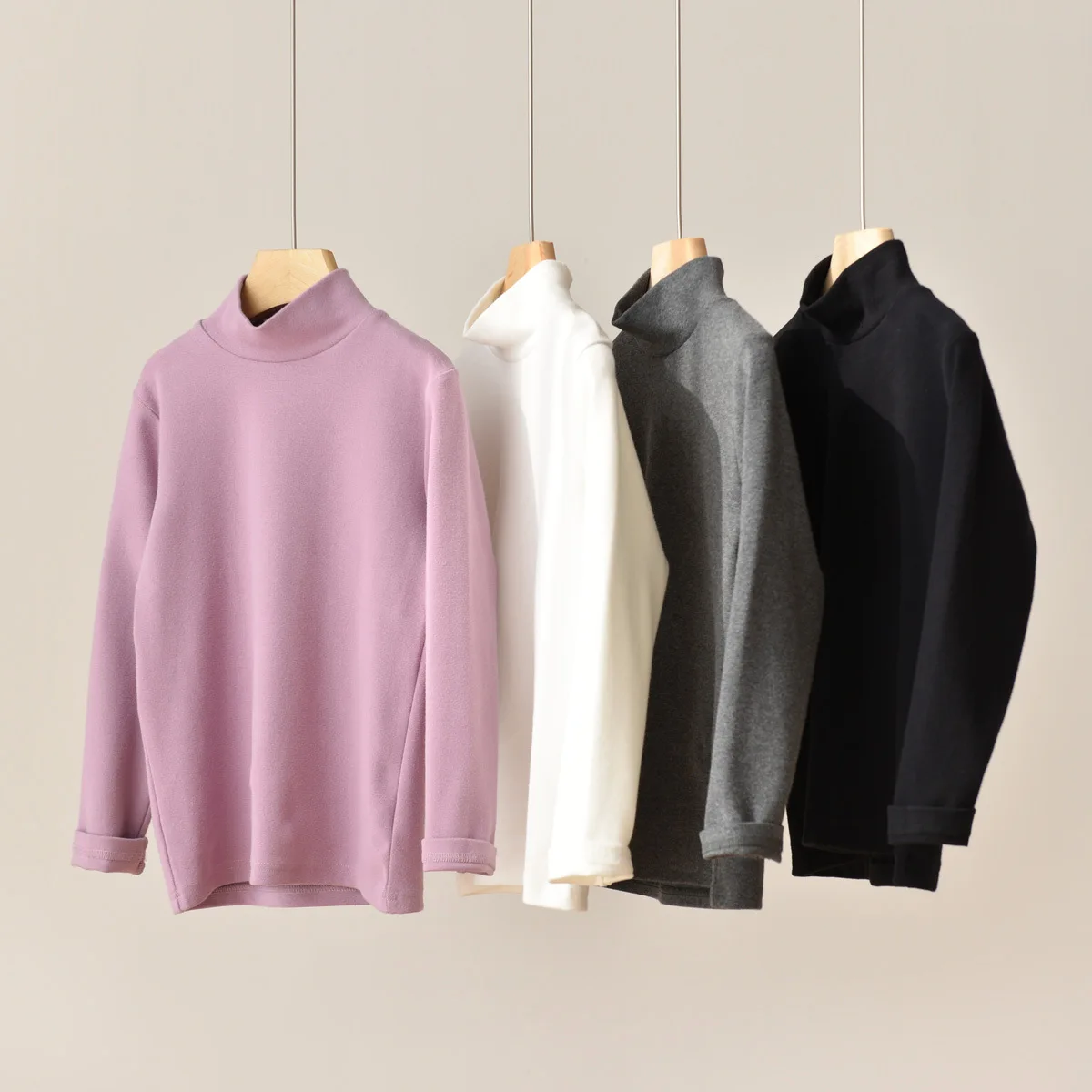 

Children's Fleece-Lined Long-Sleeve Base Layer Tops Autumn Unisex Turtleneck Thermal Tee for Boys & Girls Toddler Kids' T Shirts