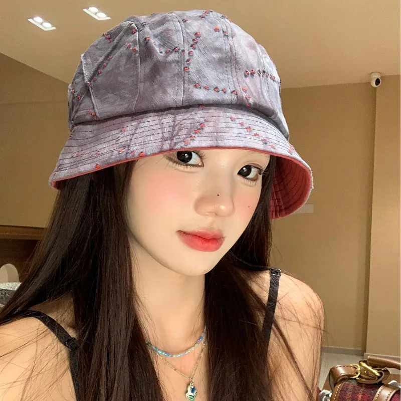 

Niche Trend Gradual Change Color Pleated Bucket Hat Spring and Autumn Outdoor Shading Wide Brim Casual Sun Cap for Women's