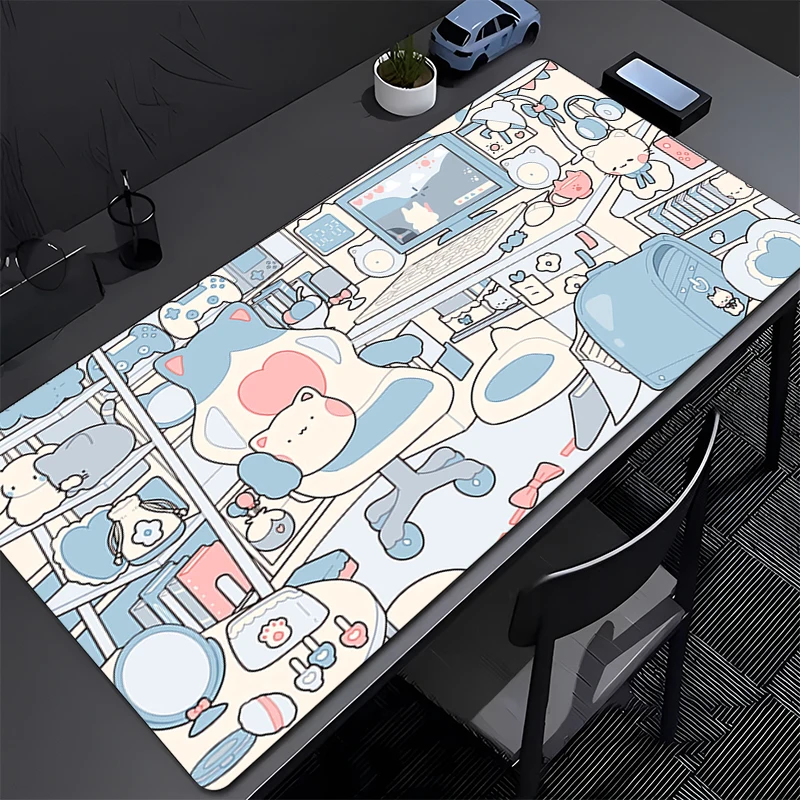 

Mouse Pad PC Kawaii White Cat Extended Desk Mat Laptop Anime Semyon Room Keyboard Pad Gaming Accessories Mousepad Cute Mouse Mat