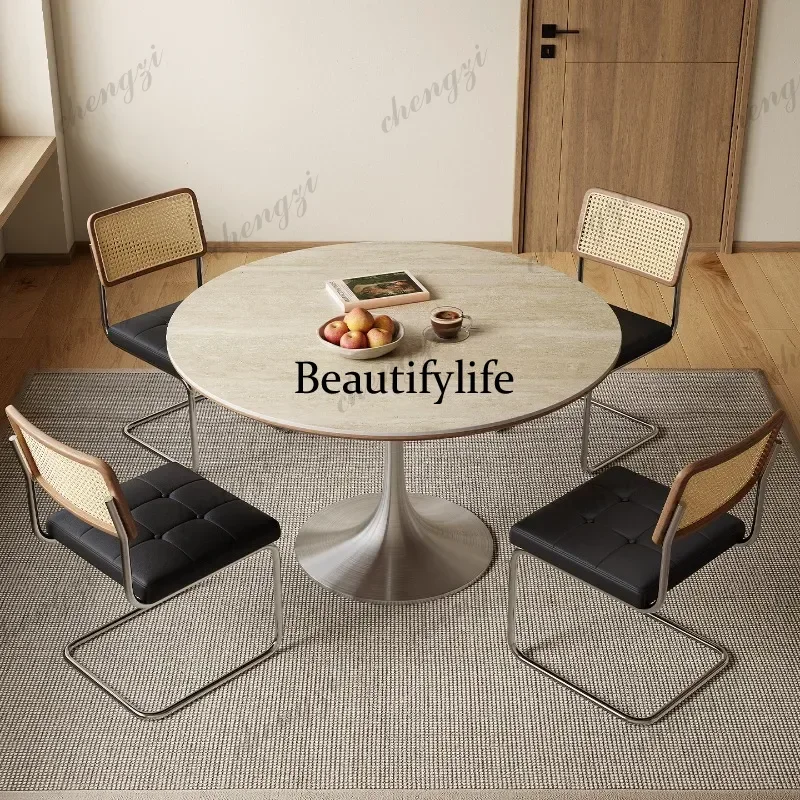 Travertine rock slab round table household round small apartment medium and ancient style round dining table p182