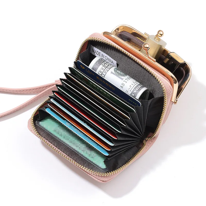 Women's Quilted Accordion Card Holder Removable Coin Clip Pouch Portable Travel Daily Use Ladies Wristlet