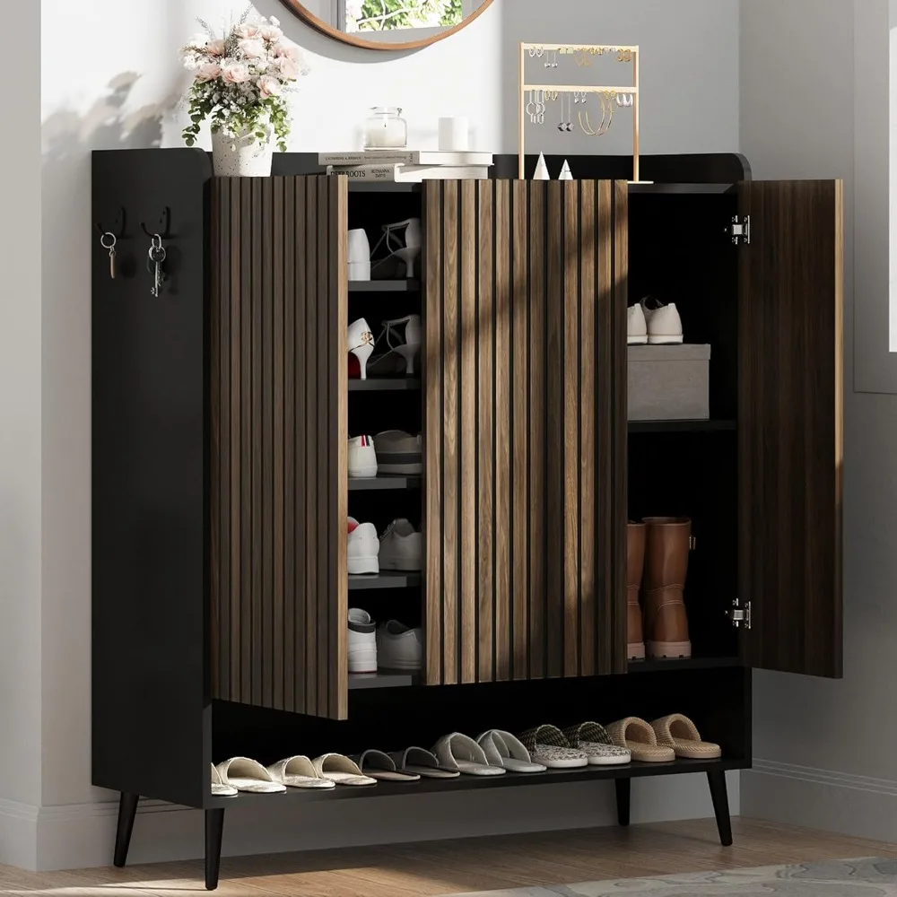 Shoe cabinet, large shoe cabinet with 3 doors, adjustable shelves, corridor, entrance, L shoe cabinet with doors