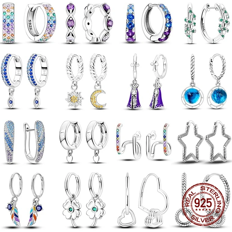 

NEW Charm Double Hoop Earrings for Women 925 Silver Sparkling Crystal Pendant Stud Earring Engagement Anniversary Jewelry Gifts