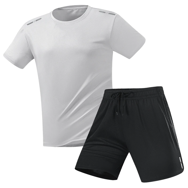 2026 New T-Shirt Set Outdoor Ice Silk Sports Set Thin Short Sleeve Shorts Men's Two Piece Set
