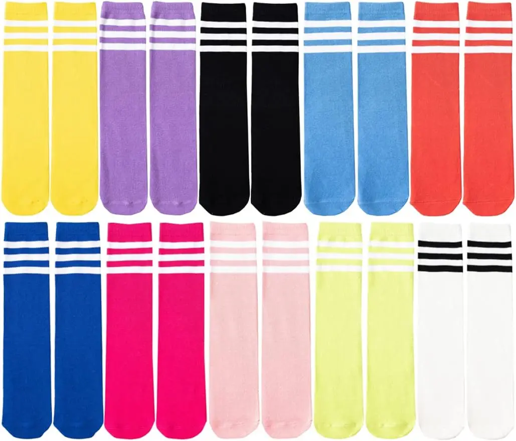Half Tube Children's Socks Autumn Style Girls Middle Tube Pile Stockings Candy Color Stripe Socks Football Stockings