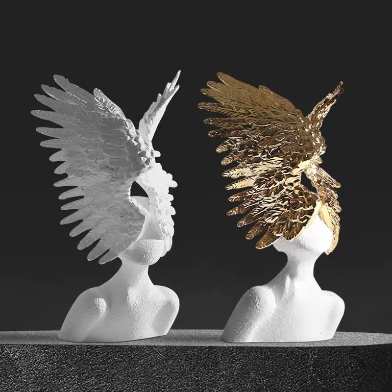 Nordic Creative Angel Wings Portrait Sculpture Ornament Model House Sales Office White Figure Entrance Living Room Accessories