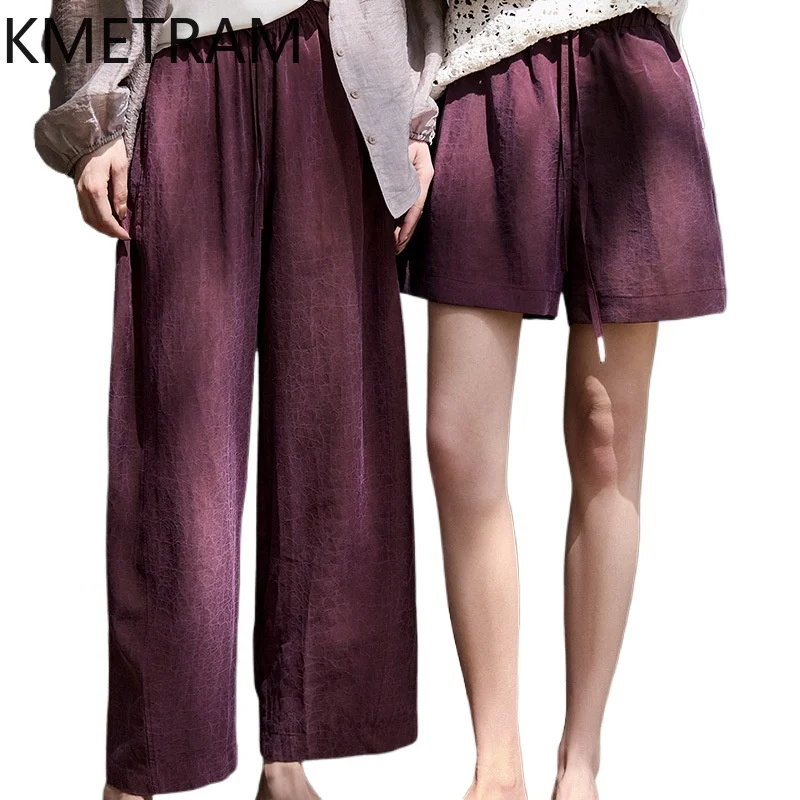 KMETRAM 22MM 100% Mulberry Silk Shorts & Pants for Woman Real Xiangyun Sha Silk Wide Leg Trousers 2026 Summer Women Clothes 바지
