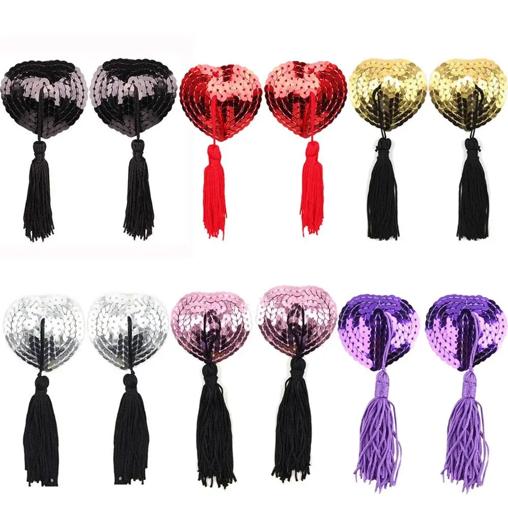 

1 Pair Tassel Heart Shape Bra Sexy Sequin Self Adhesive Womens Silicone Pasties Breast Bra Nipple Covers