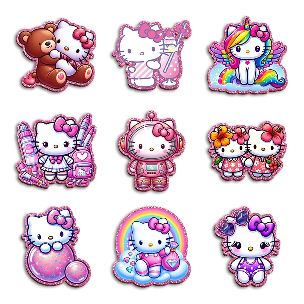 Sanrio Hello Kitty 4 cm 5 cm glitzernde Acryl-Flatback für DIY-Telefonhülle, Haarschleife, Bastelbedarf, Cabochon, Sammelalbum