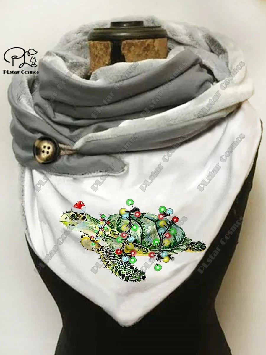 3D printing new animal series dolphin turtle otter pattern women\'s warm shawl spring and winter small triangle scarf