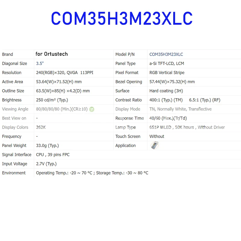 COM35H3M23XLC 3.5นิ้วแผงจอแสดงผล LCD ต้นฉบับสำหรับใหม่เอี่ยม ortustech และส่งเร็ว100% การทดสอบ