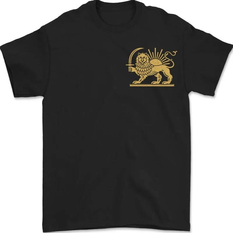 

Минималистичная футболка с персидским львом и солнцем, мужская, черная, с графическим логотипом на груди, винтажный символ иранского наследия, повседневная одежда для ежедневного ношения