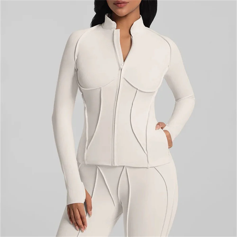 

Высококачественная куртка для йоги, женская тонкая спортивная куртка с воротником-стойкой и длинными рукавами на молнии, одежда для велоспорта и фитнеса XP252