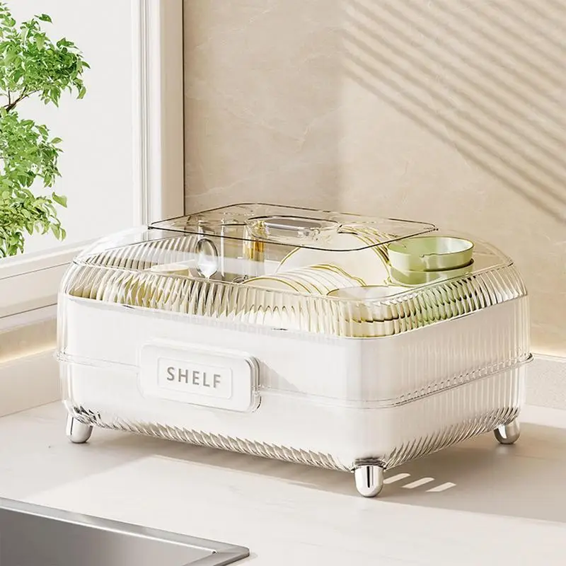 Dish Rack With Cover Detachable Dust-Proof Dish Rack Household Kitchen Dish Rack Transparent Cutlery Rack For Counter Home