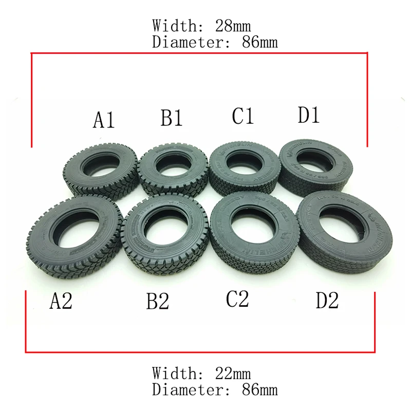 Modelo de pneus de borracha de alta qualidade, 2 peças, para 1/14 tamiya rc caminhão reboque basculante scania 770s homem benz actros 3363 volvo peças de carro