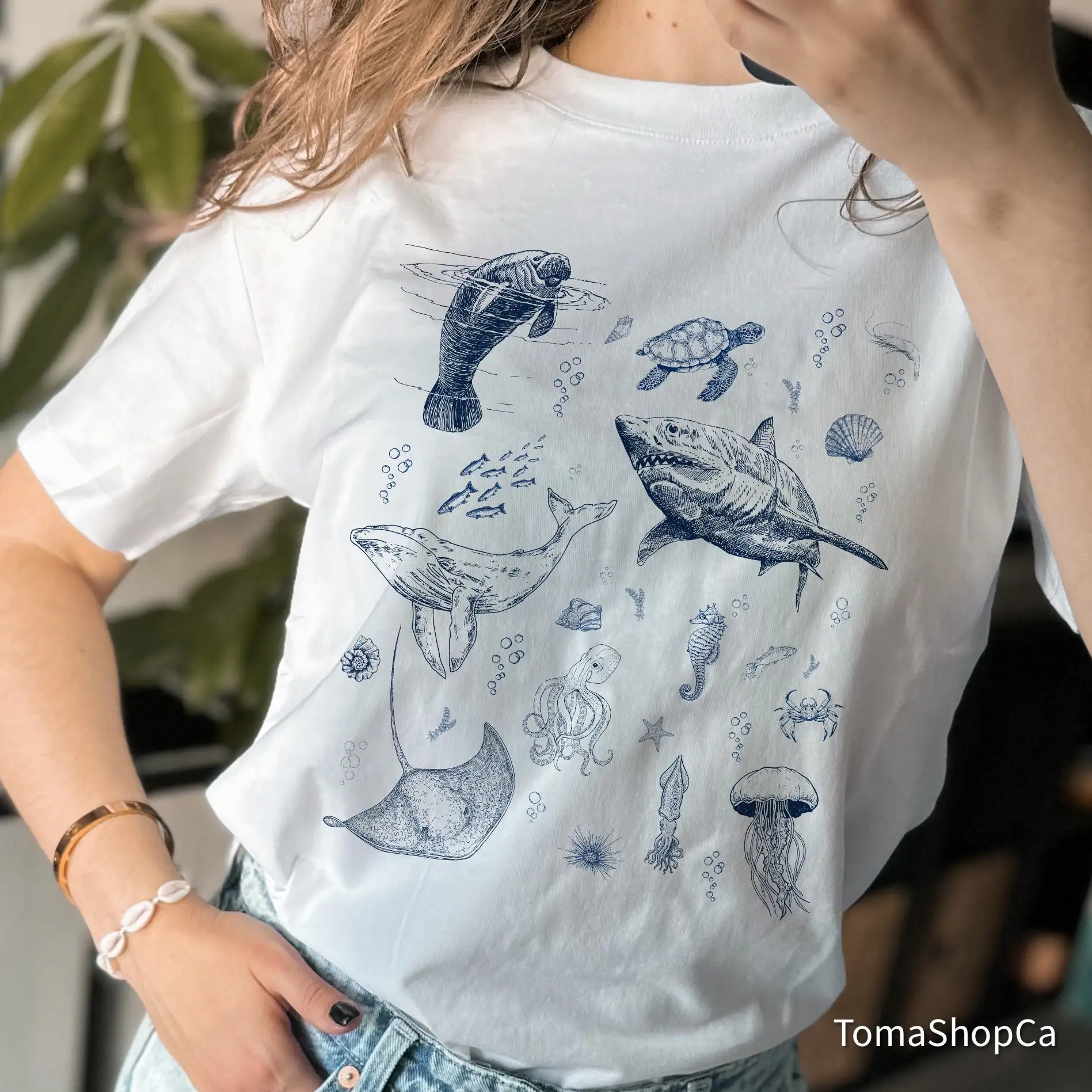 Vintage 90S Sea Animal T Shirt For Nature Sealife Ocean Whale Orca Turtle Woman Retro Women'S