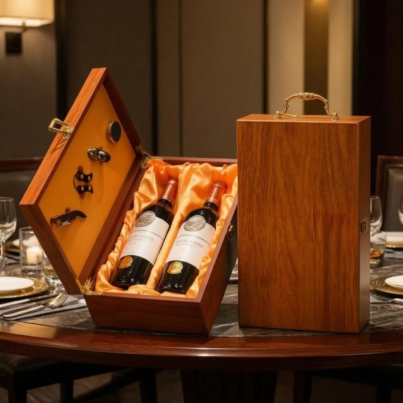 Vino Gift Box Wooden Vino Box with Handle Elegant for Anniversaries