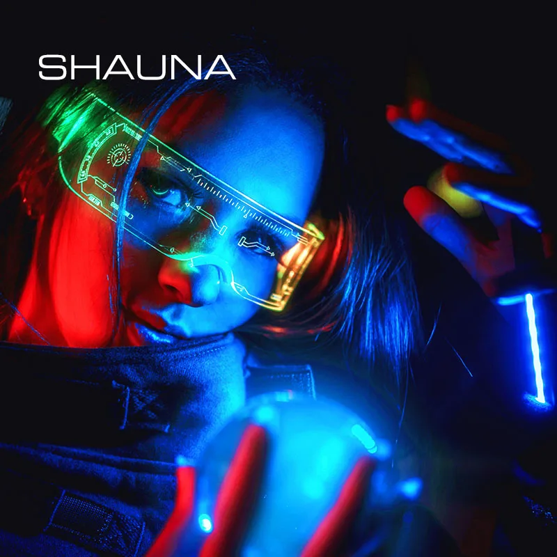 SHAUNA Sense of Future Science Technology LED Luminous Glasses Ins Popular Punk Goggles Party Christmas Colorful Light Shades image 3