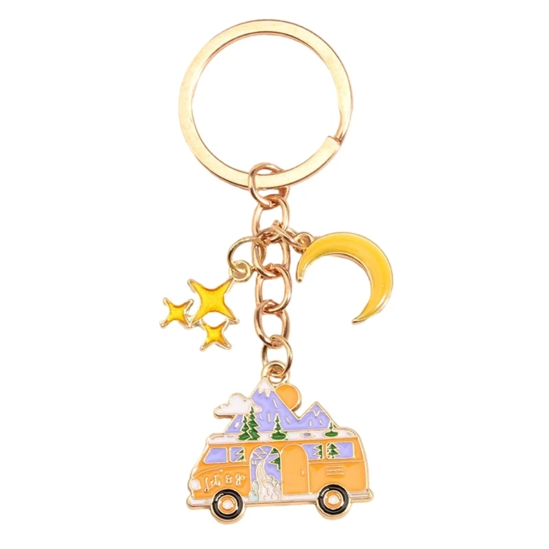 F42F 2 Pack Camping Car Keyrings Campervan Key Chains Unique Key Adornment Alloy Texture Bag Pendant for Fashion Enthusiasts