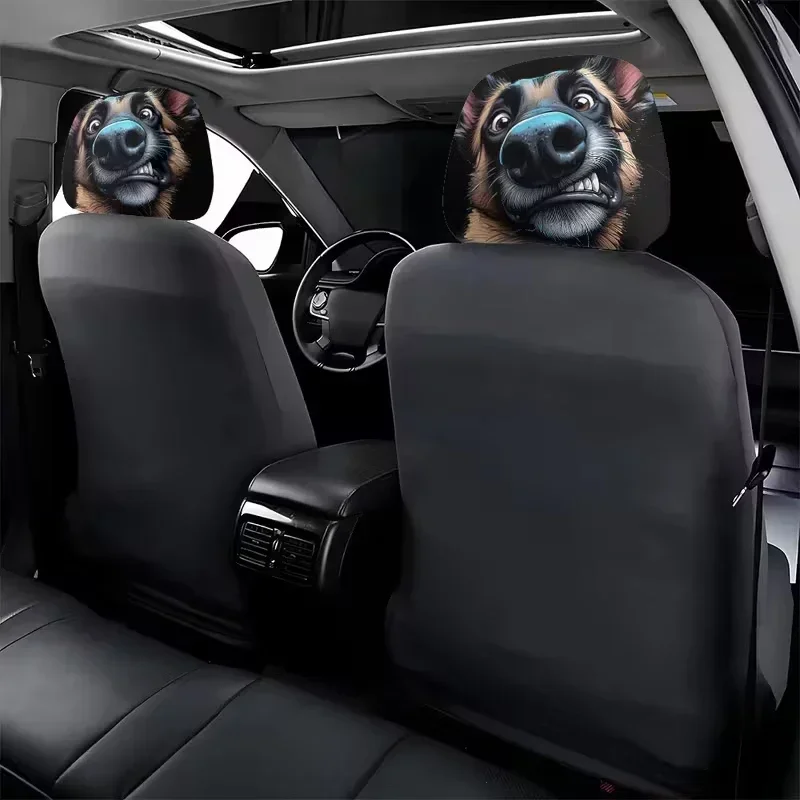 2pcs 28x26cm Shepherd Dog Pattern Car Headrest Cover Double Sided Faithful Companion Design Cute Auto Headrest Protector
