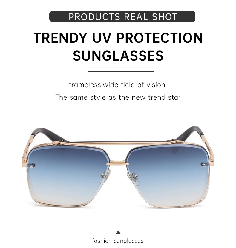 Übergroße Quadratische Randlose Sonnenbrille für Herren 2026 Luxusmarken-Designer Vintage Rahmenlose Sonnenbrillen für Männer Retro Eyewear Shades – Detail 6