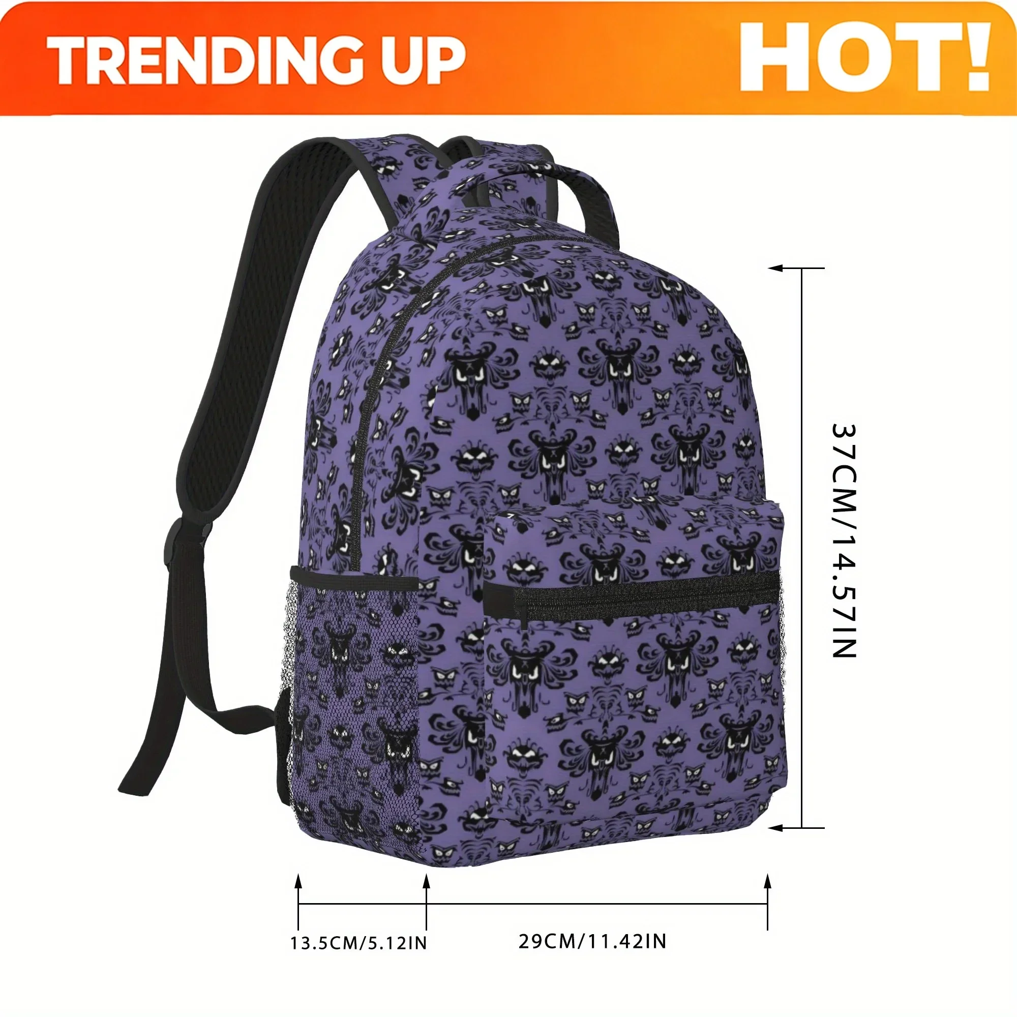 Custom Halloween Haunted Mansion Printed Fashionable Printed Backpack, Lightweight And Durable Fabric, With Adjustable
