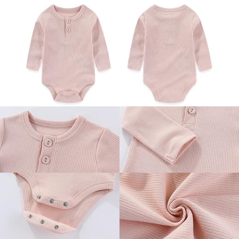 3-Piece Set New Baby Clothing Set 0-24Months Baby Long Sleeved Pajamas 100% Cotton Solid Color Baby Jumpsuit Baby\'s Birth Gift