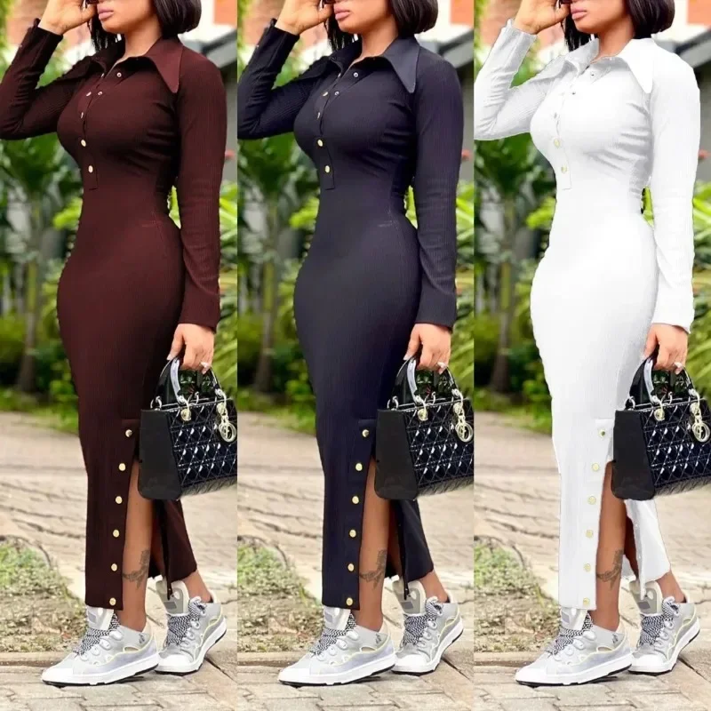 2023 Winter Elegant  Dresses for Women African Long Sleeve V-neck Polyester Long Bodycon Dress Dashiki African Clothing