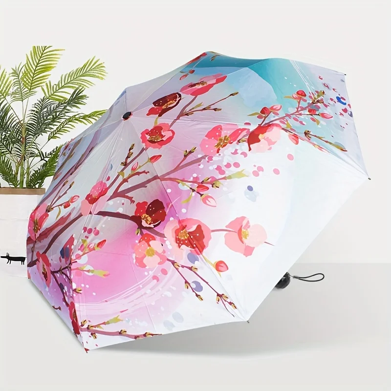 Peach blossom 8 bone folding umbrella ladies creative arts small fresh Sun silver glue sunscreen manual sunshade umbrella